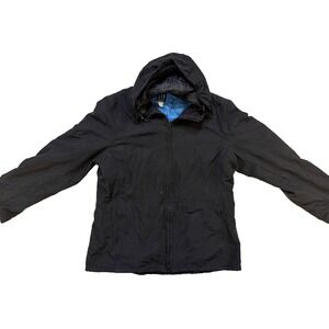 Vintage GAP Jacket Men's Medium Black Blue Lined Hooded Zip Up Made in Korea 80s